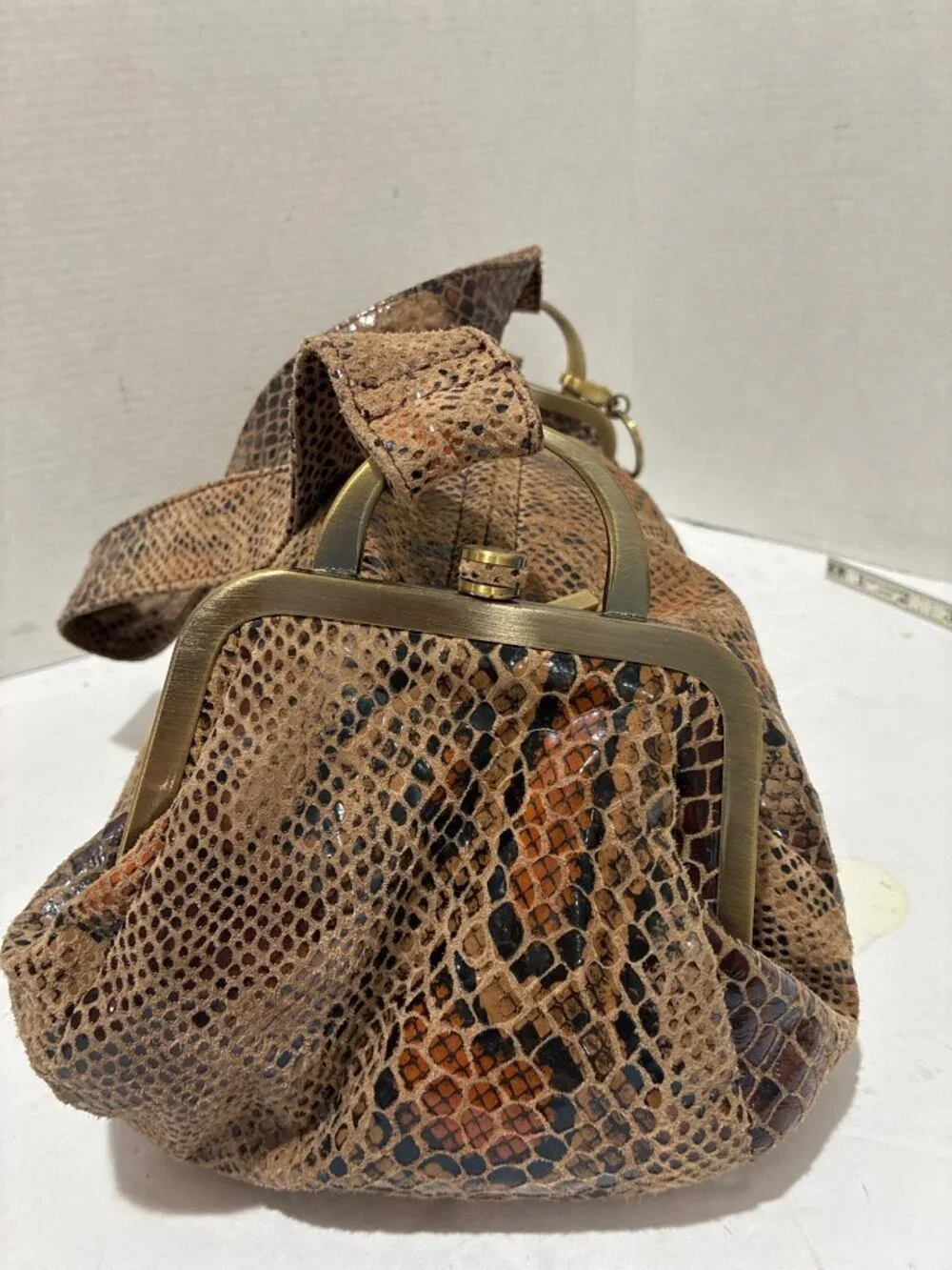 The Find purse womens Bronze Snake Print Top Handle Satchel Handbag